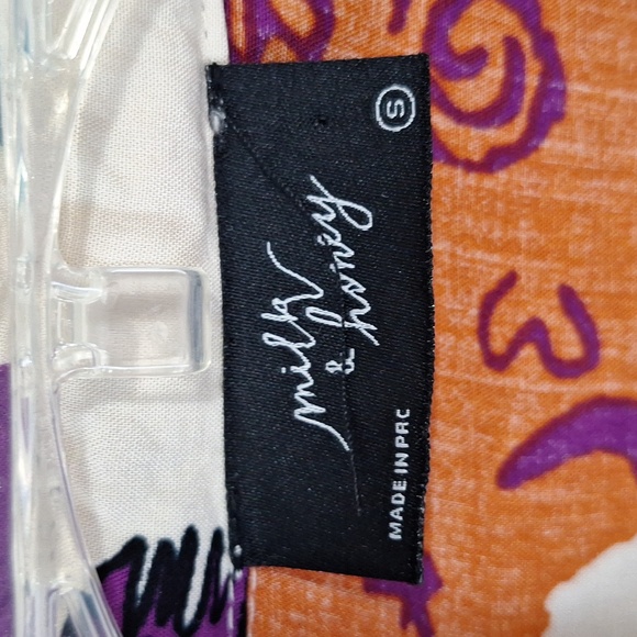 Milk and Honey rayon button-up v-neck blouse top - S - bird woman abstract print - Picture 3 of 9